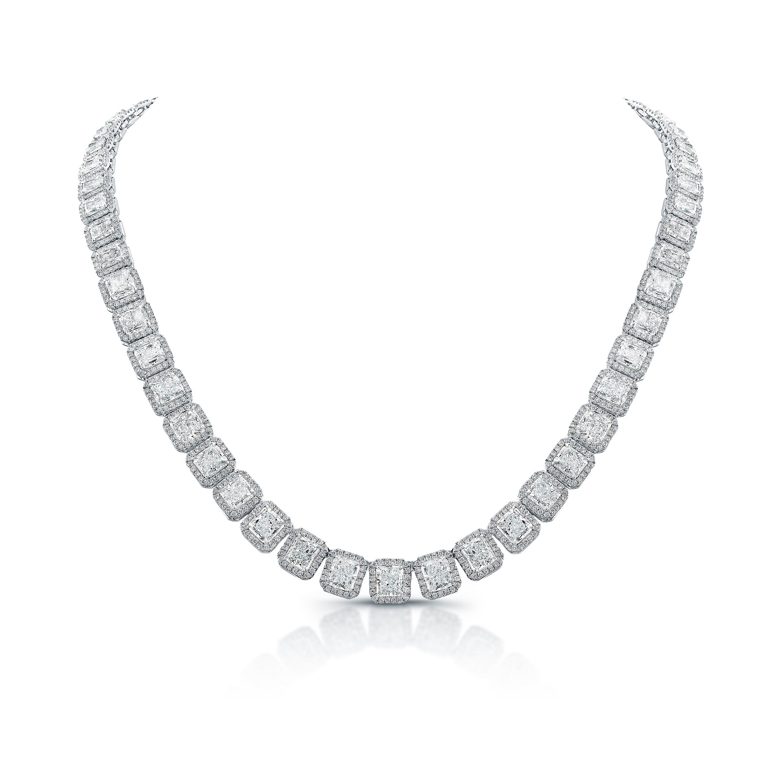 Uneek 18k White Gold 35.9cttw Diamond Cushion Cut Halo Necklace