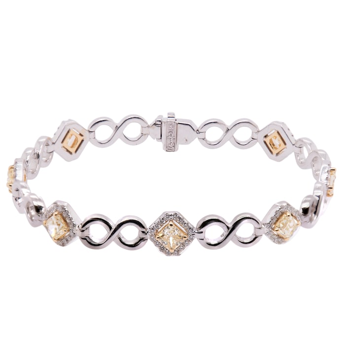 Uneek 18k Mixed Gold 4.89cttw Radiant Cut Diamond Halo Bracelet