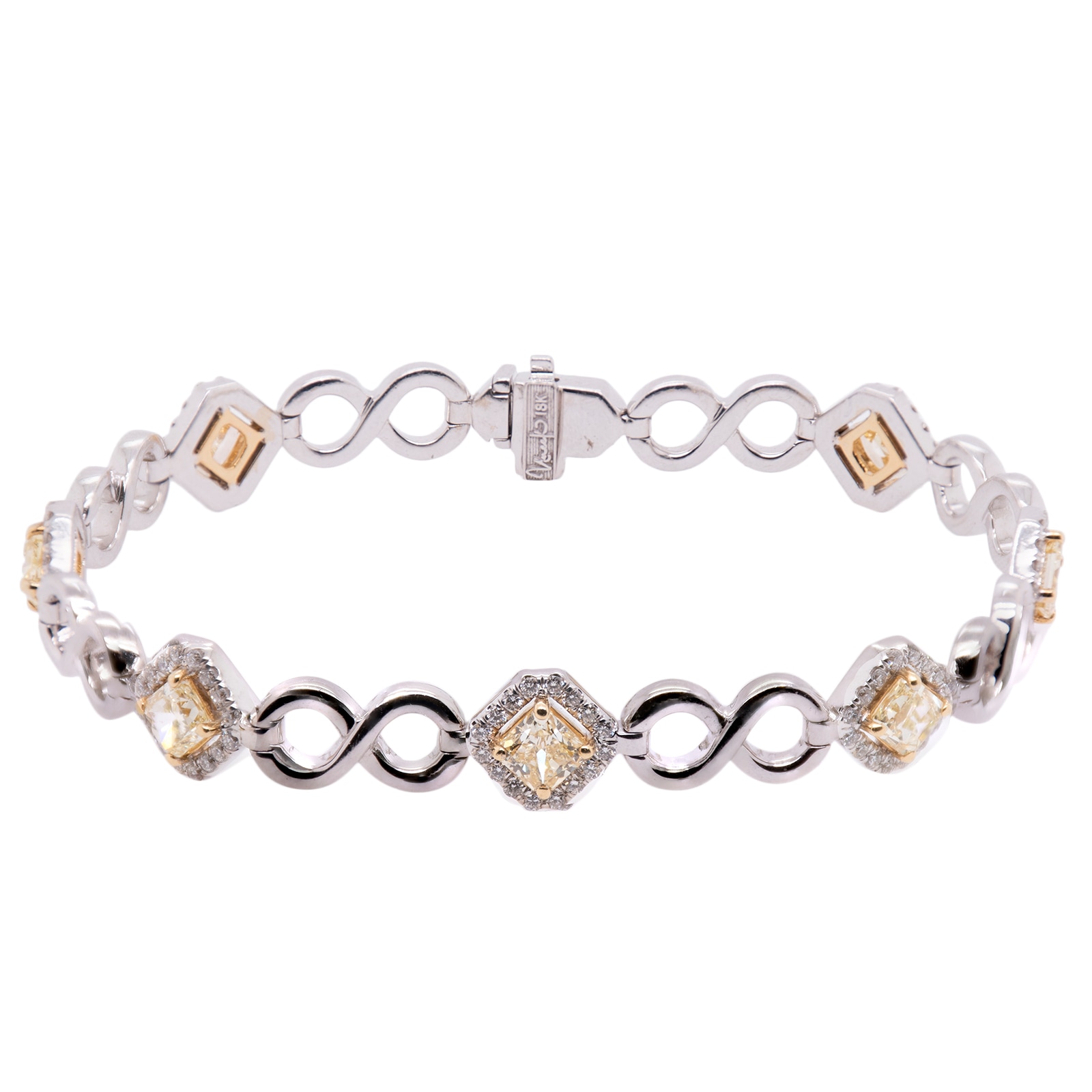 Uneek 18k Mixed Gold 4.89cttw Radiant Cut Diamond Halo Bracelet Uneek 18k Mixed Gold 4.89cttw Radiant Cut Diamond Halo Bracelet
