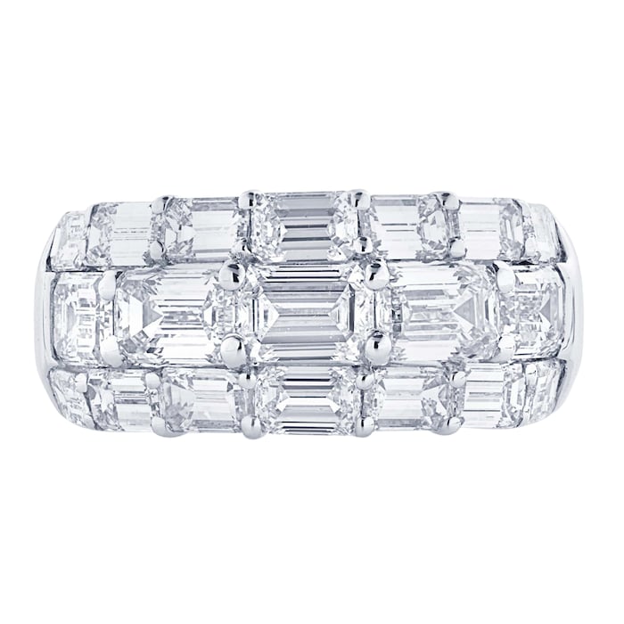 JB Star Platinum 4.26cttw Emerald Cut 3 Row Diamond Band -Ring Size 6.5