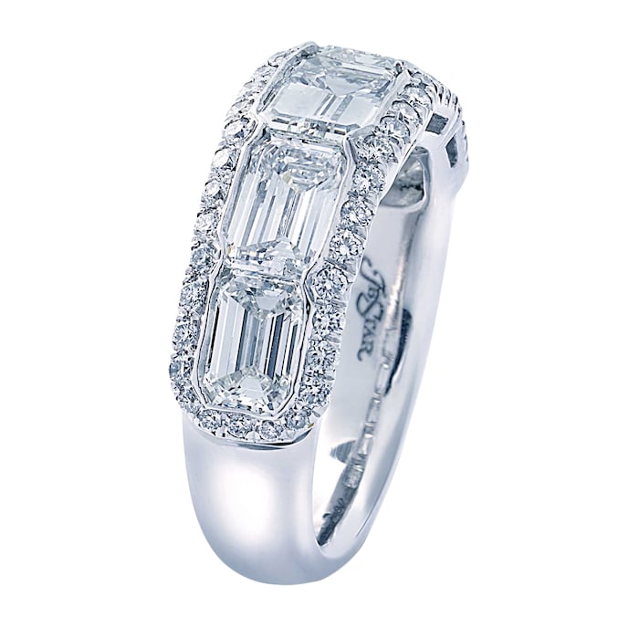 JB Star Platinum 3.3cttw Emerald Cut Halo 5 Stone Diamond Band -Ring Size 6.5