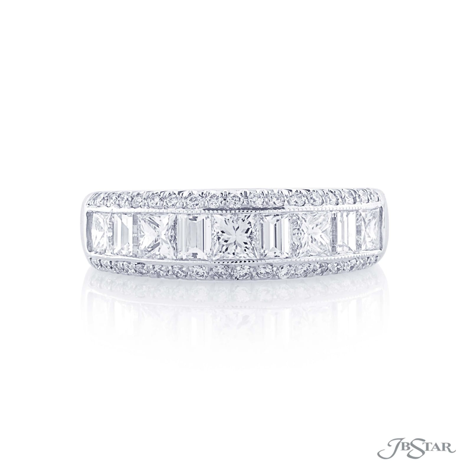 JB Star Platinum 1.7cttw Mixed Cut Channel Set Diamond Band -Ring Size 6.5
