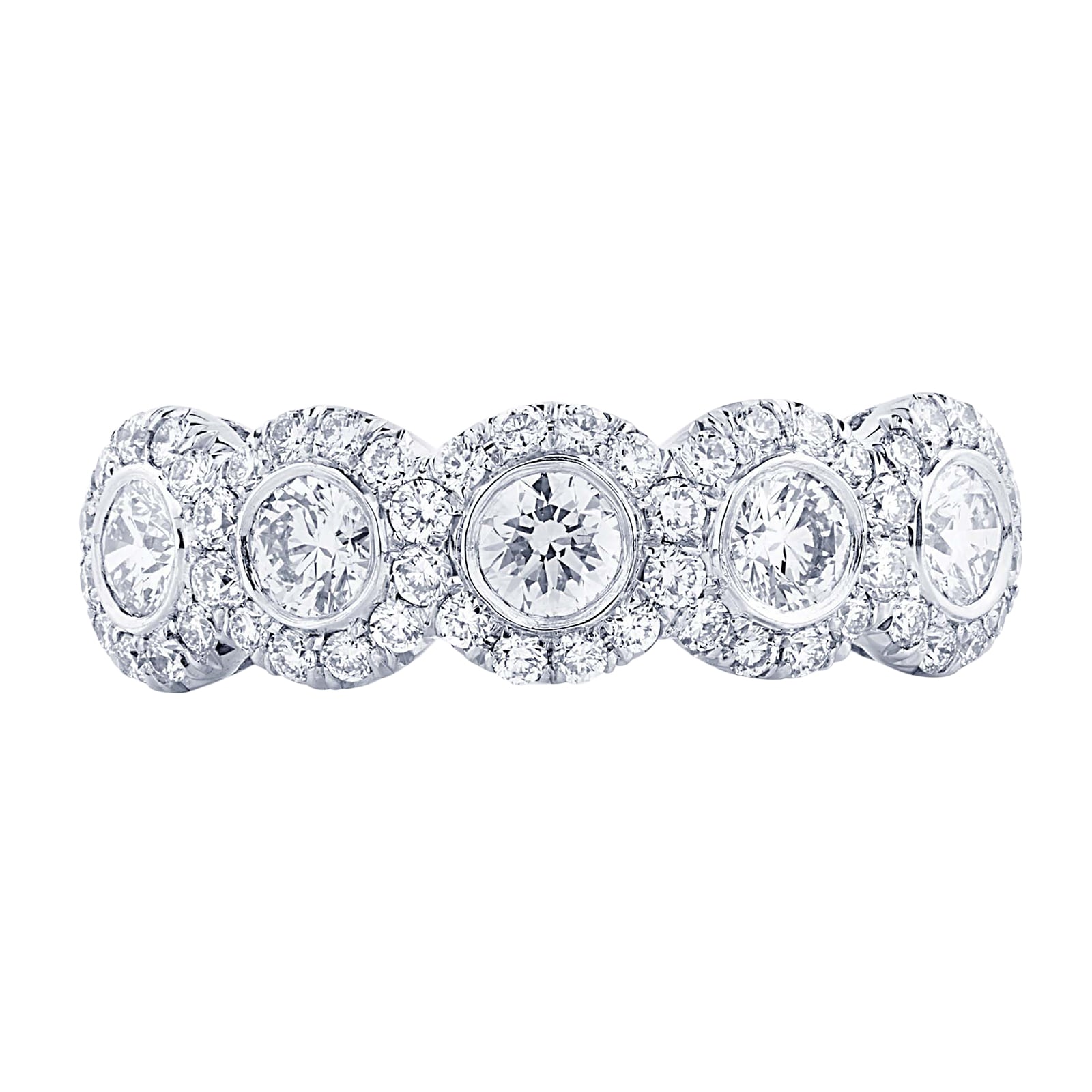 JB Star Platinum 1.32cttw 5 Stone Halo Diamond Band -Ring Size 6.5