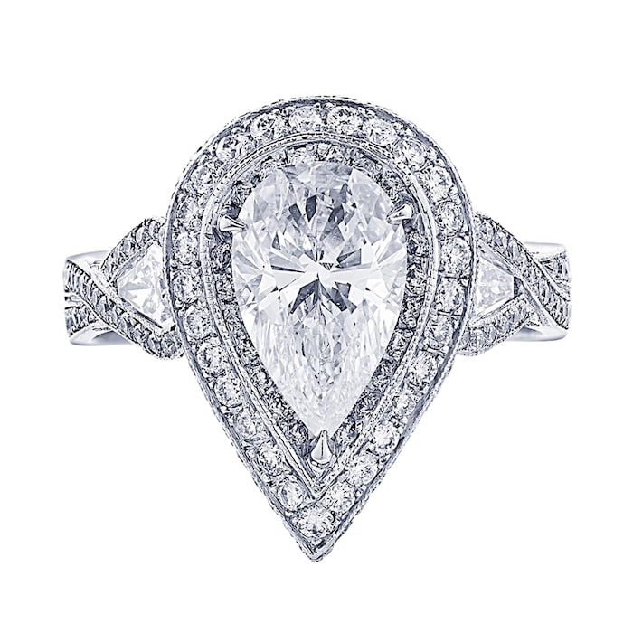JB Star Platinum 2.87cttw Pear Cut Halo Engagement Ring -Ring Size 6.5
