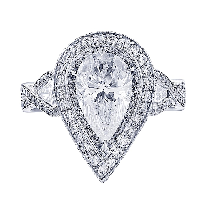 JB Star Platinum 2.87cttw Pear Cut Halo Engagement Ring Size 6.5