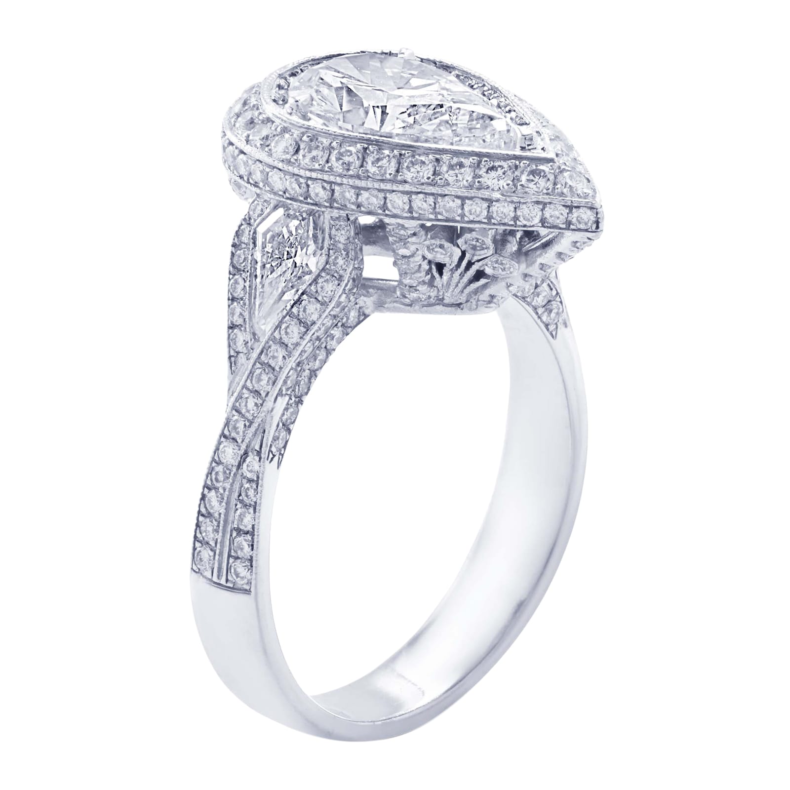 JB Star Platinum 2.87cttw Pear Cut Halo Engagement Ring Size 6.5