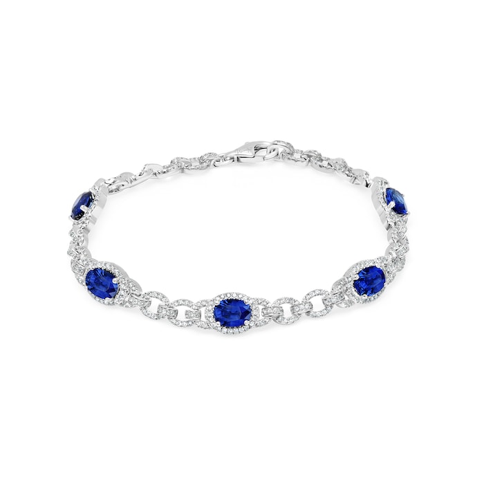 UNEEK 18k White Gold 4.70cttw Oval Sapphire and 1.39cttw Diamond Bracelet