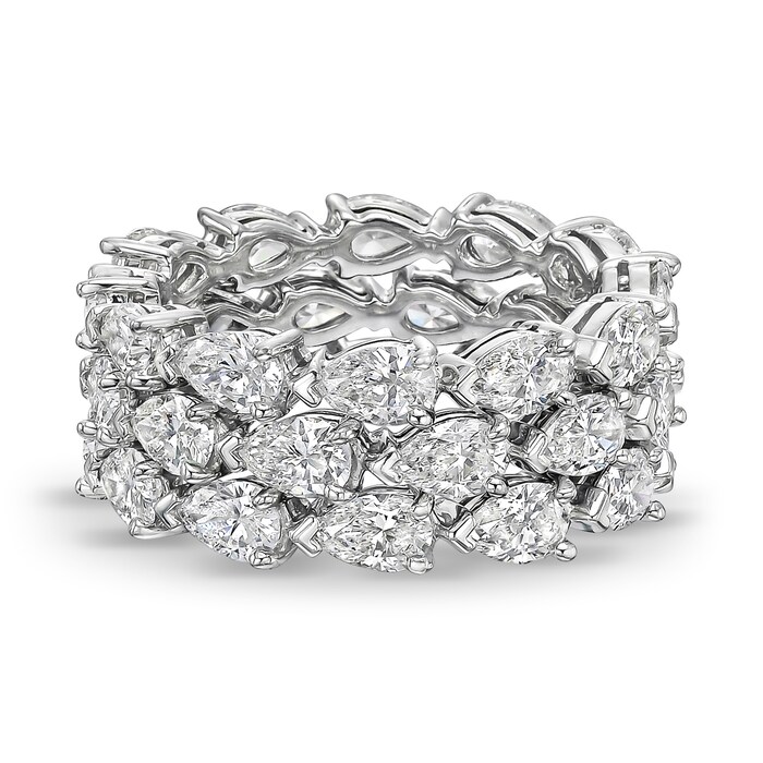 Mayors Platinum 6.48cttw 3 Row Pear Cut Diamond Eternity Band