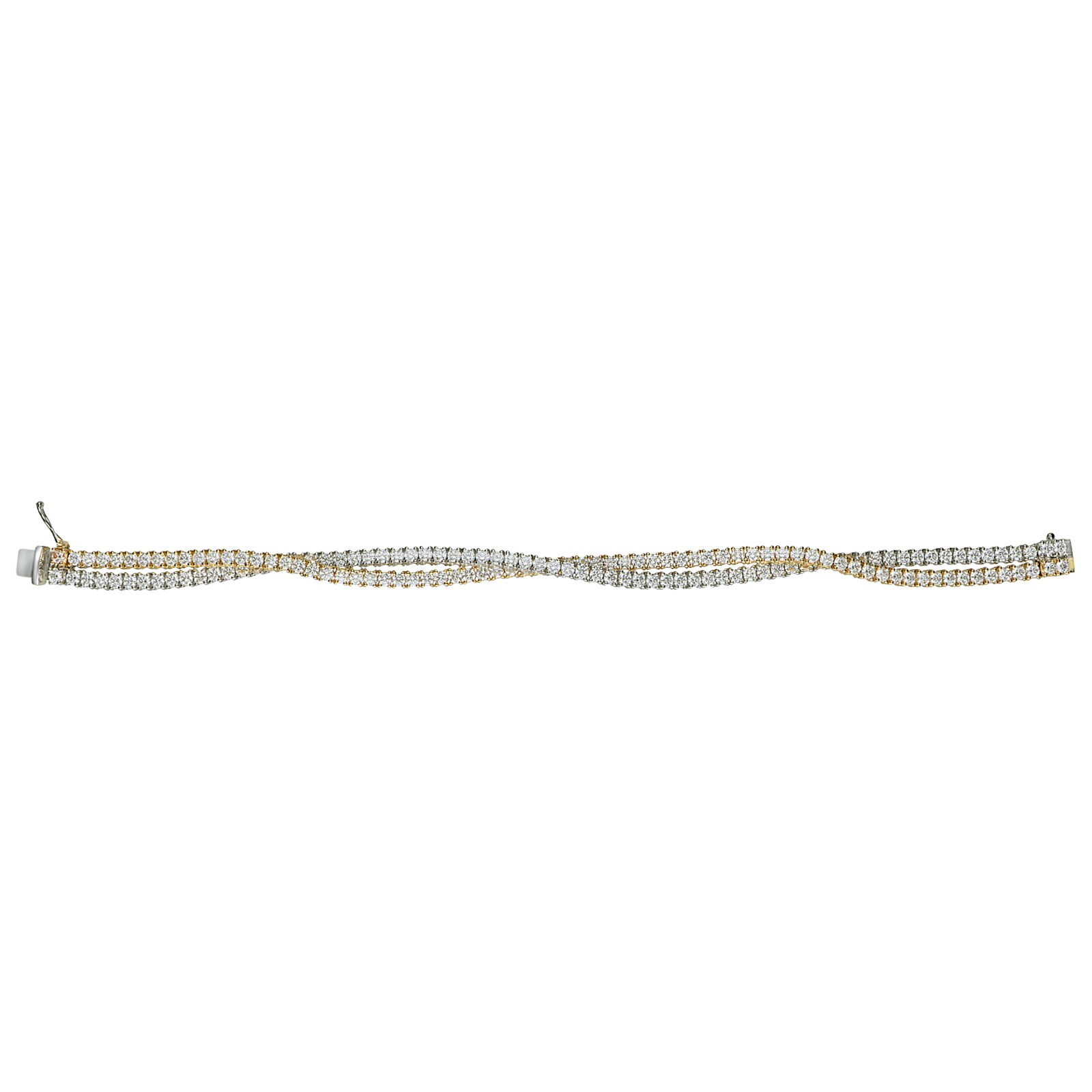 Leo Pizzo 18k White and Yellow Gold 7.20cttw Diamond 2 Strand Twist Line Bracelet 7.5"