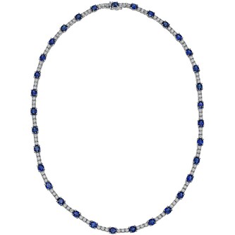 Leo Pizzo 18k White Gold 14.20cttw Sapphire and 4.27cttw Diamond Line Necklace Leo Pizzo 18k White Gold 14.20cttw Sapphire and 4.27cttw Diamond Line Necklace