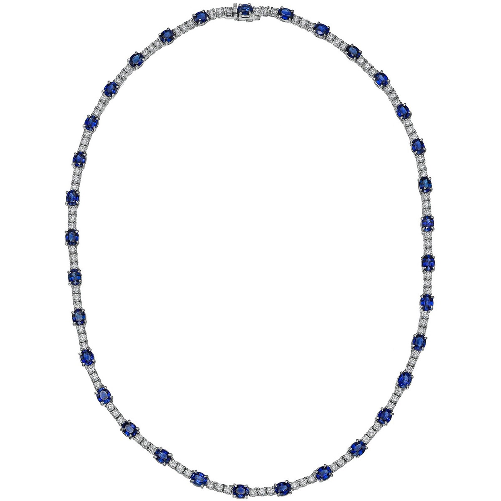 Leo Pizzo 18k White Gold 14.20cttw Sapphire and 4.27cttw Diamond Line Necklace