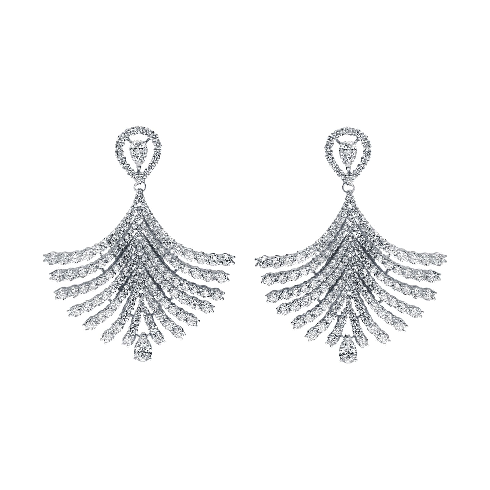 18k White Gold 10.10cttw Diamond Graduated Fan Drop Earrings