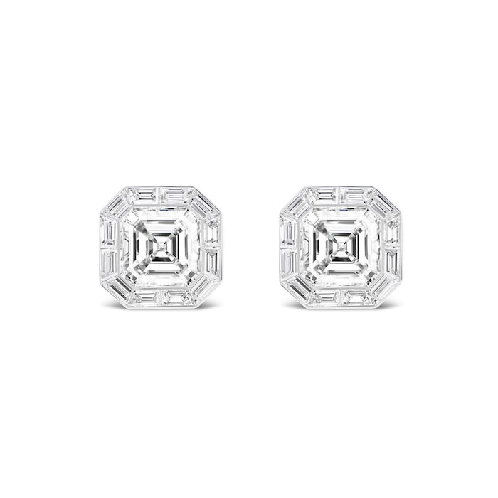 Betteridge 18k White Gold 4.20cttw Emerald and Baguette Cut Diamond Stud Earrings