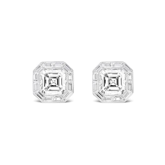Betteridge 18k White Gold 4.20cttw Emerald and Baguette Cut Diamond Stud Earrings