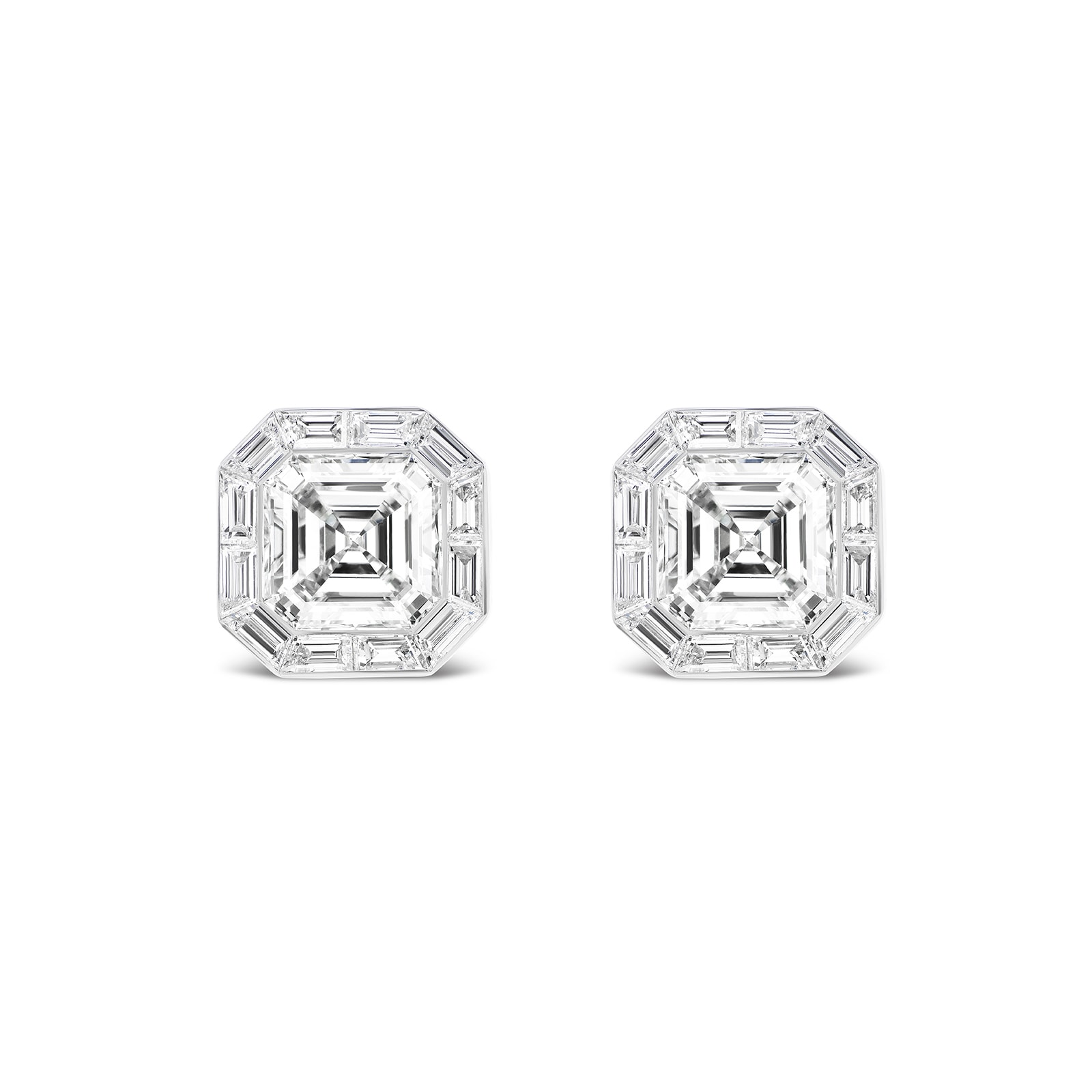 Betteridge 18k White Gold 4.20cttw Emerald and Baguette Cut Diamond Stud Earrings