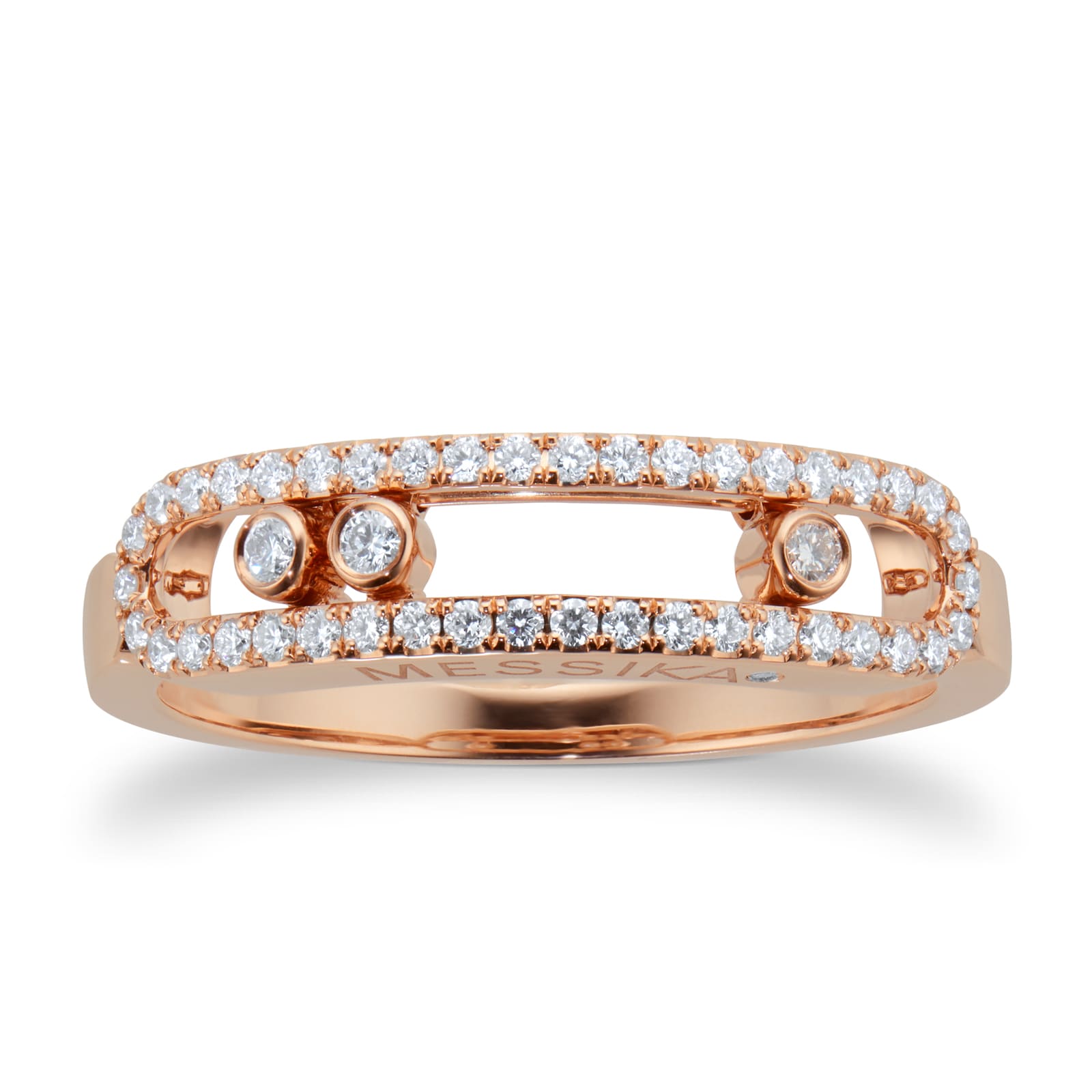 Move Uno Pave Set Diamond Ring In 18ct Rose Gold - Ring Size P