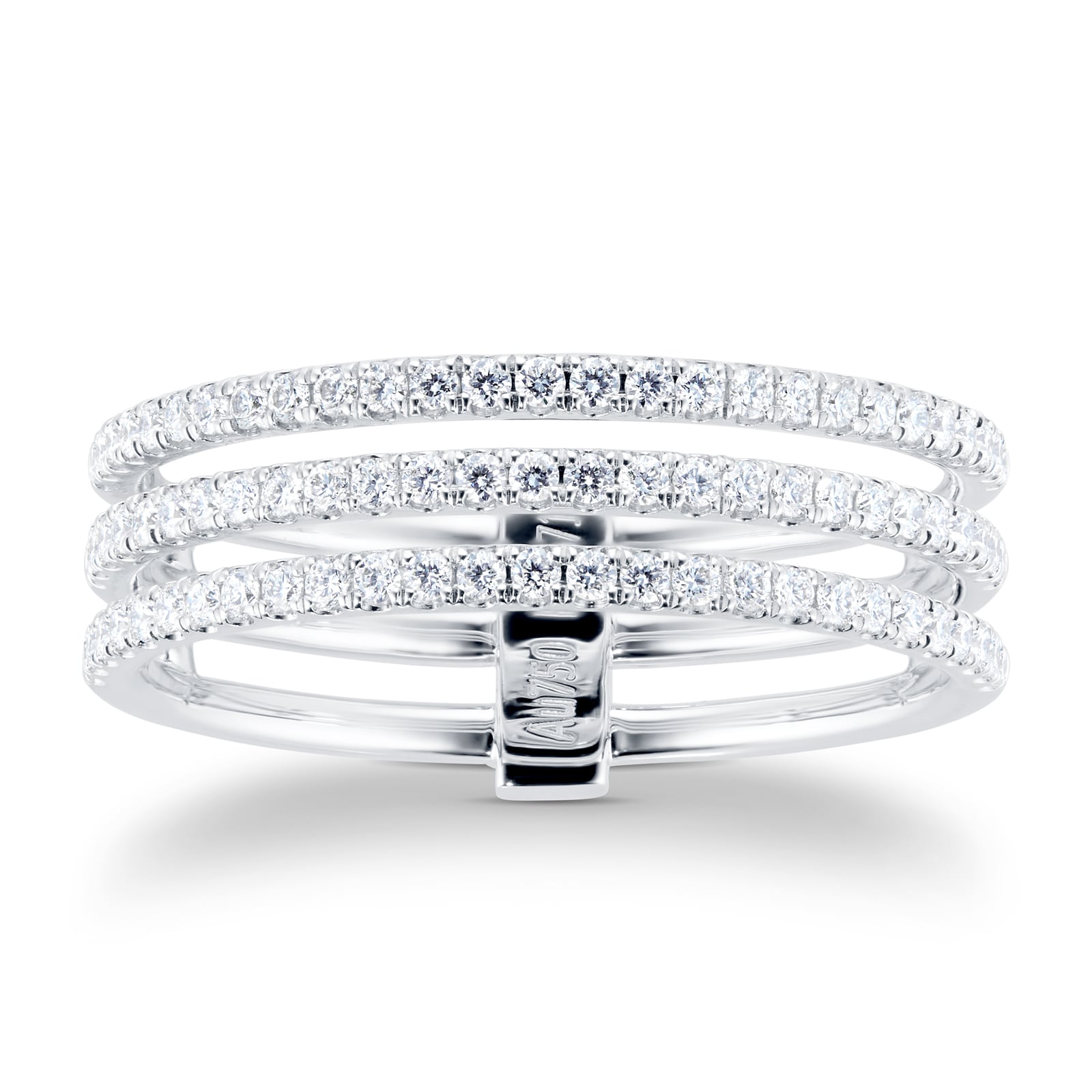 Gatsby Three Row Diamond Ring In 18ct White Gold - Ring Size K