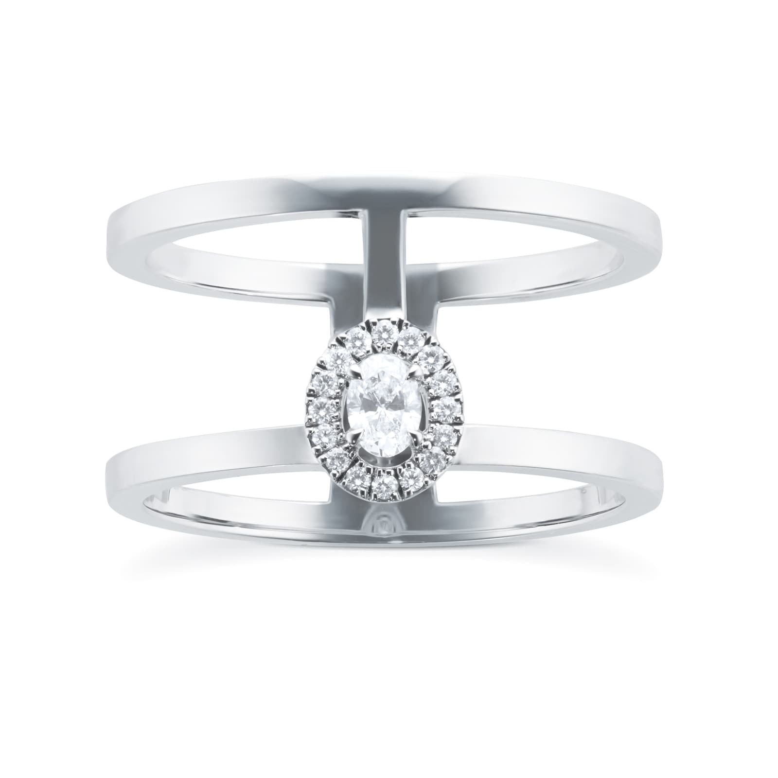 Glam'Azone Two Row Diamond Ring In 18ct White Gold - Ring Size J