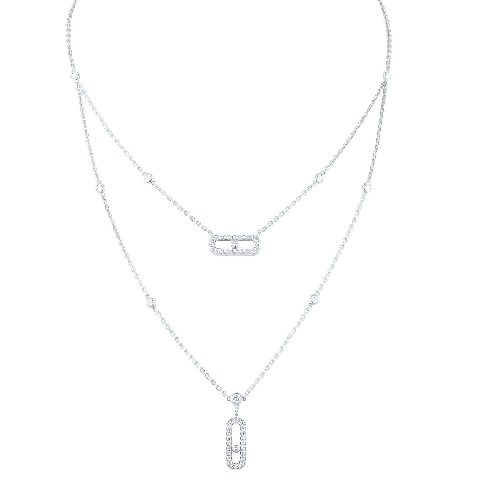 Messika 18ct White Gold Move Uno 0.60cttw Diamond Two Row Pave Necklace Messika 18ct White Gold Move Uno 0.60cttw Diamond Two Row Pave Necklace