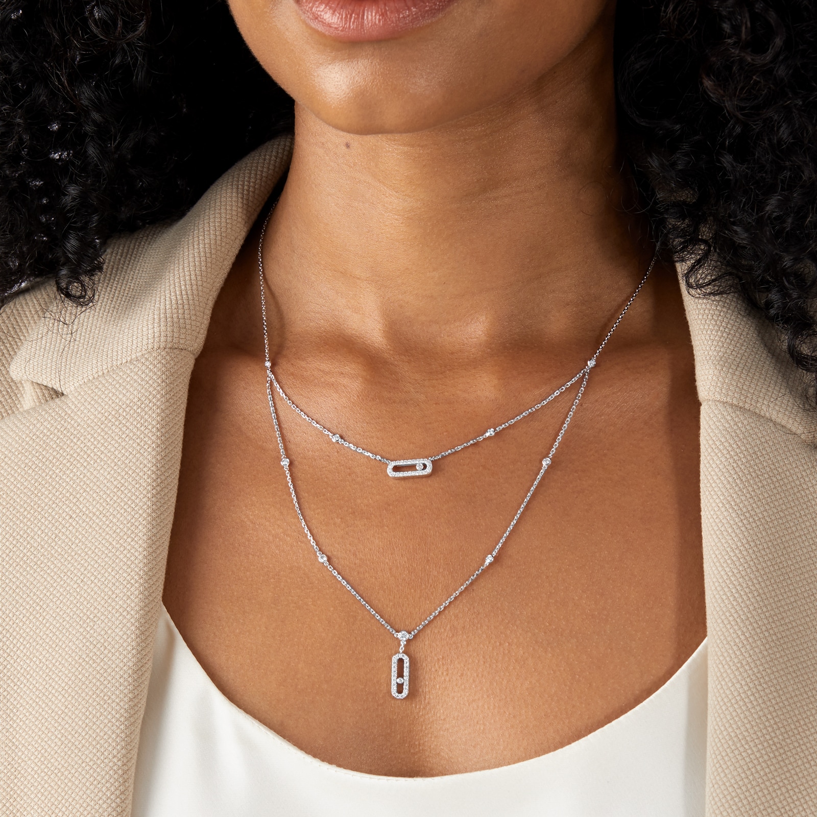 Messika 18ct White Gold Move Uno 0.60cttw Diamond Two Row Pave Necklace Messika 18ct White Gold Move Uno 0.60cttw Diamond Two Row Pave Necklace