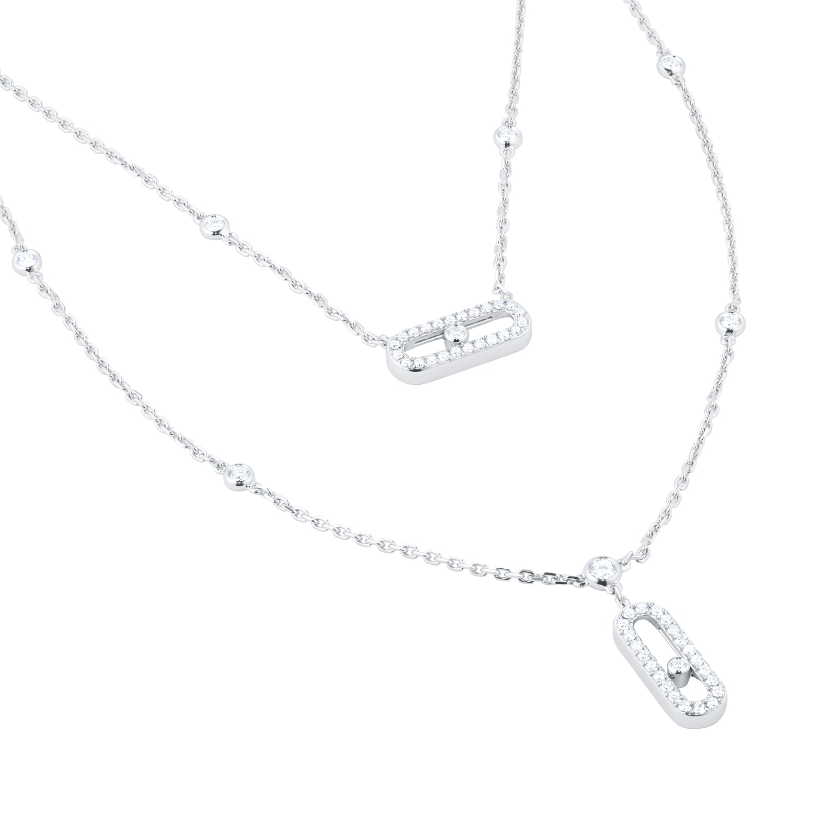 Messika 18ct White Gold Move Uno 0.60cttw Diamond Two Row Pave Necklace Messika 18ct White Gold Move Uno 0.60cttw Diamond Two Row Pave Necklace