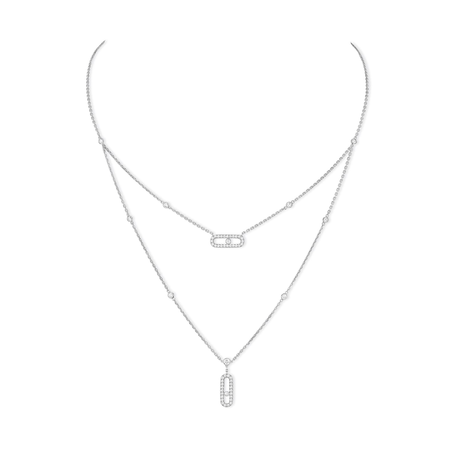 Messika 18k White Gold 0.60cttw Pave Diamond Move Uno 2 Row Necklace