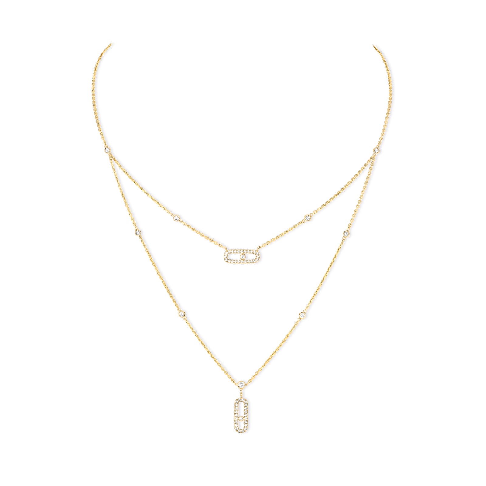 Messika 18k Yellow Gold 0.60cttw Pave Diamond Move Uno 2 Row Necklace