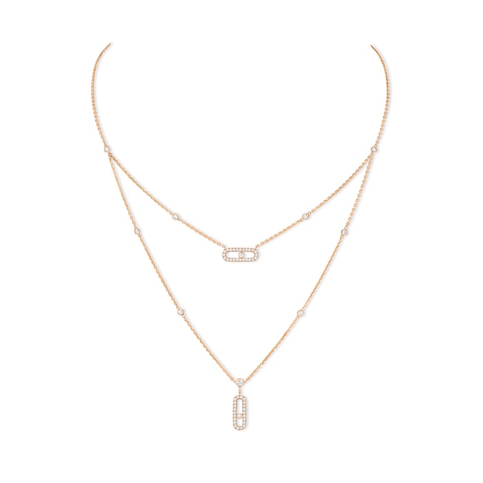 Messika 18k Rose Gold 0.60cttw Diamond Move Classique Pave 2 Row Necklace