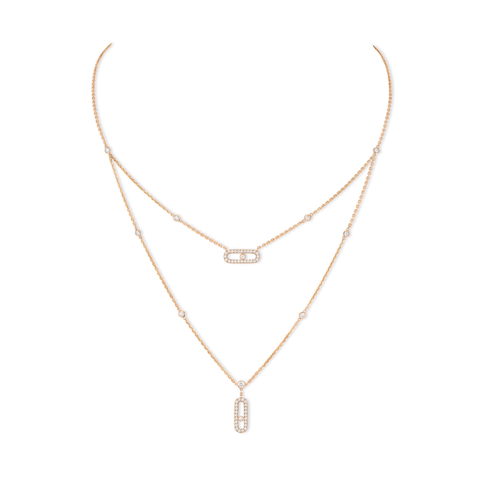 Messika 18k Rose Gold 0.60cttw Diamond Move Classique Pave 2 Row Necklace