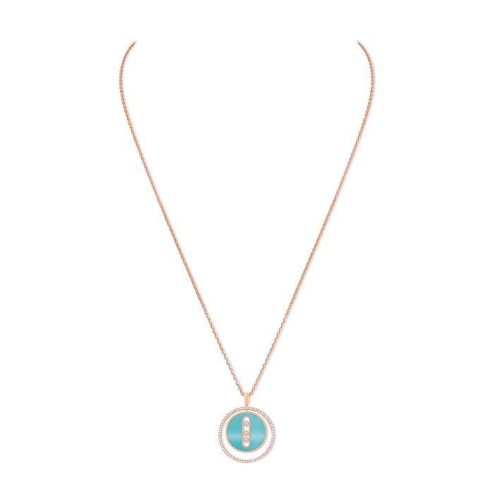 Messika 18k Rose Gold 0.38cttw Diamond and Turquoise Lucky Move Medium Necklace