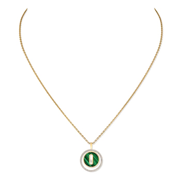 Messika 18k Yellow Gold 0.18cttw Diamond and Malachite Lucky Move Small Necklace 45cm