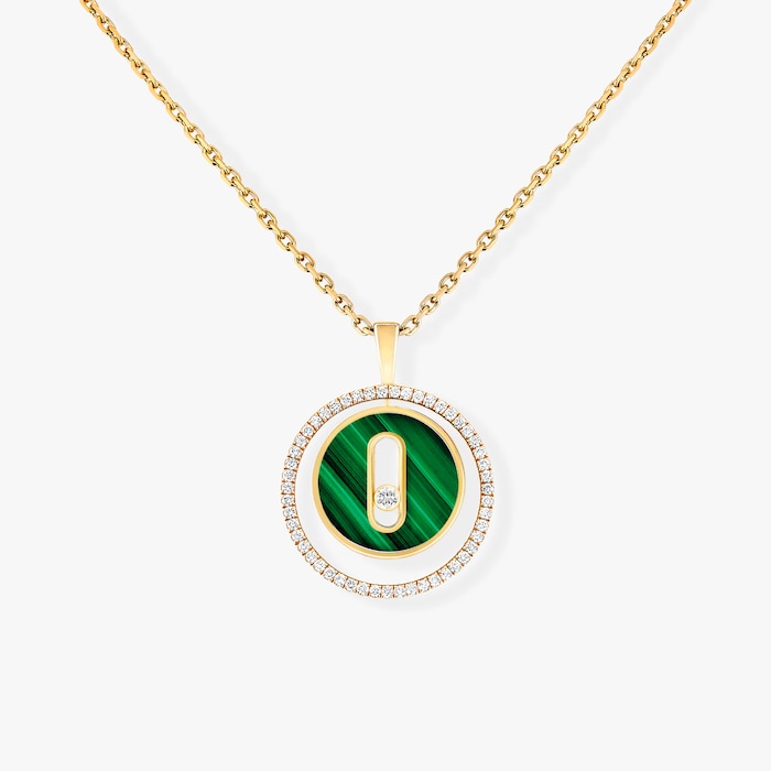 Messika 18k Yellow Gold 0.18cttw Diamond and Malachite Lucky Move Small Necklace 45cm