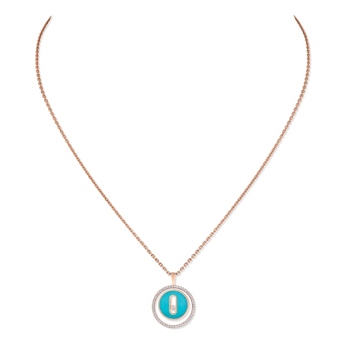 Messika 18k Rose Gold 0.18cttw Diamond and Turquoise Lucky Move Small Necklace