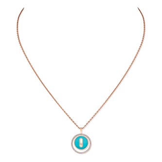 Messika 18k Rose Gold 0.18cttw Diamond and Turquoise Lucky Move Small Necklace