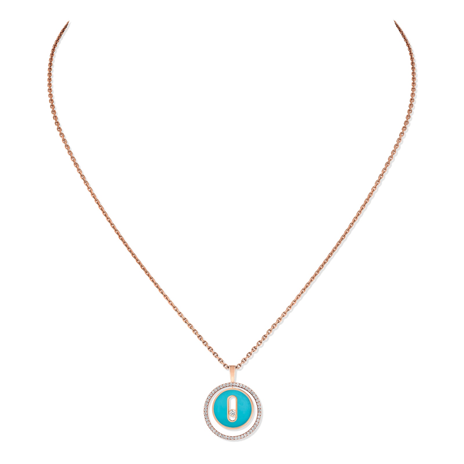 Messika 18k Rose Gold 0.18cttw Diamond and Turquoise Lucky Move Small Necklace