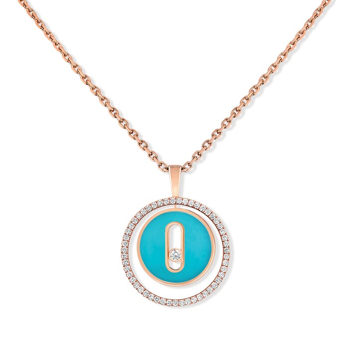 Messika 18k Rose Gold 0.18cttw Diamond and Turquoise Lucky Move Small Necklace