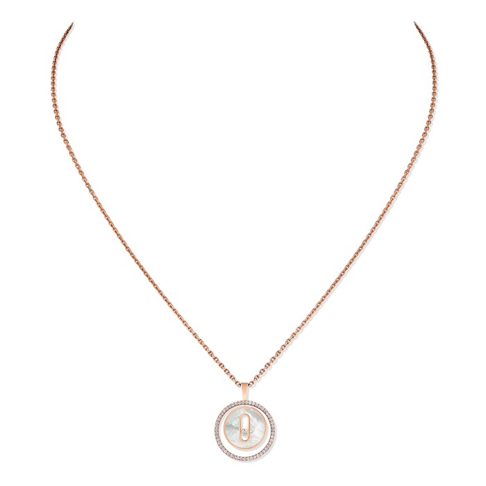 Messika 18k Rose Gold 0.18cttw Diamond and Mother of Pearl Lucky Move Small Necklace 45cm