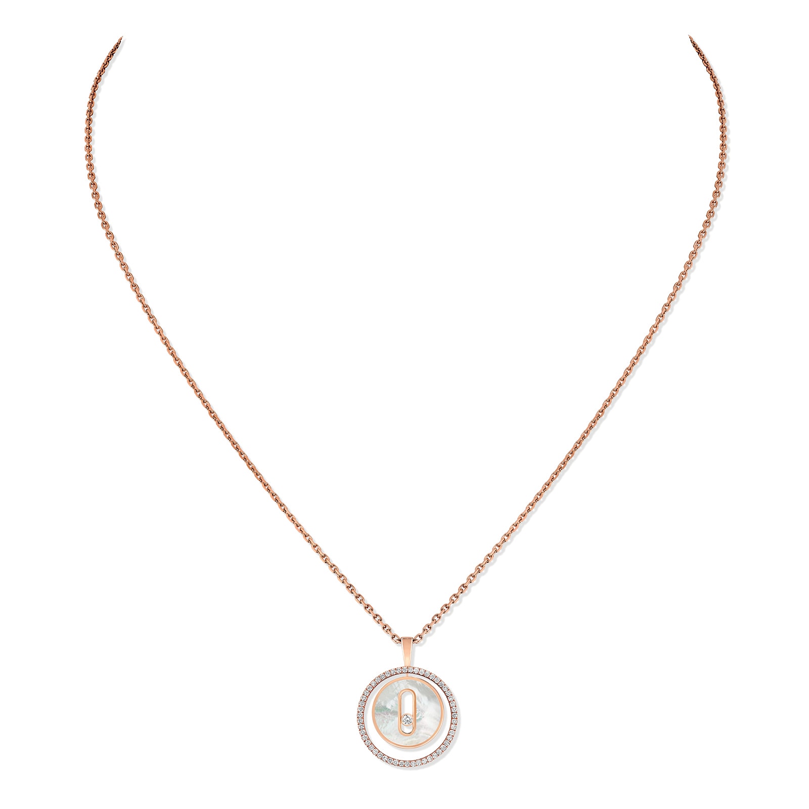 Messika 18k Rose Gold 0.18cttw Diamond and Mother of Pearl Lucky Move Small Necklace 45cm