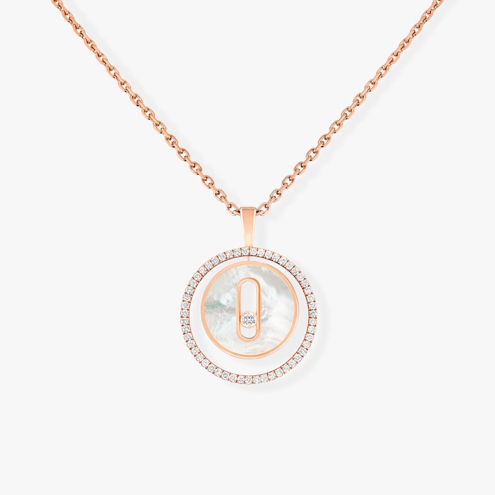 Messika 18k Rose Gold 0.18cttw Diamond and Mother of Pearl Lucky Move Small Necklace 45cm