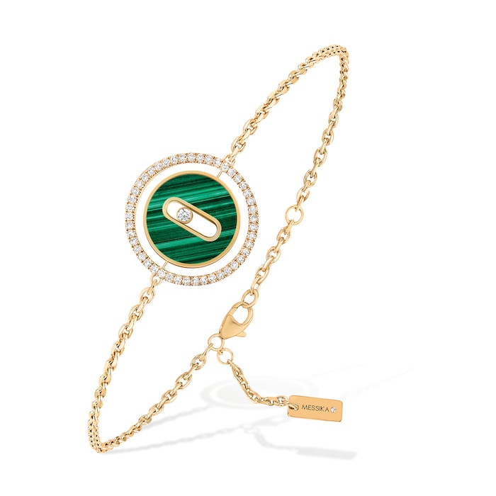 Messika 18k Yellow Gold 0.18cttw Diamond and Malachite Lucky Move Bracelet Size Small