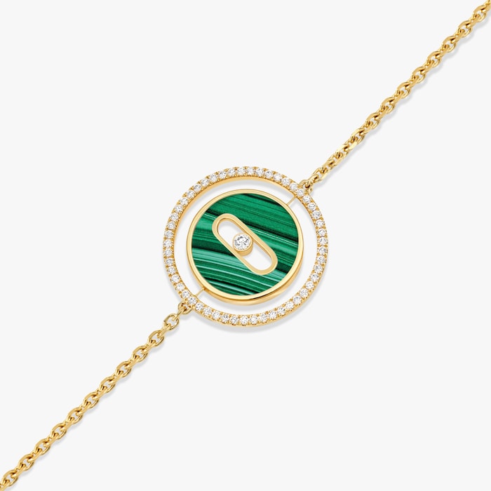 Messika 18k Yellow Gold 0.18cttw Diamond and Malachite Lucky Move Bracelet Size Small