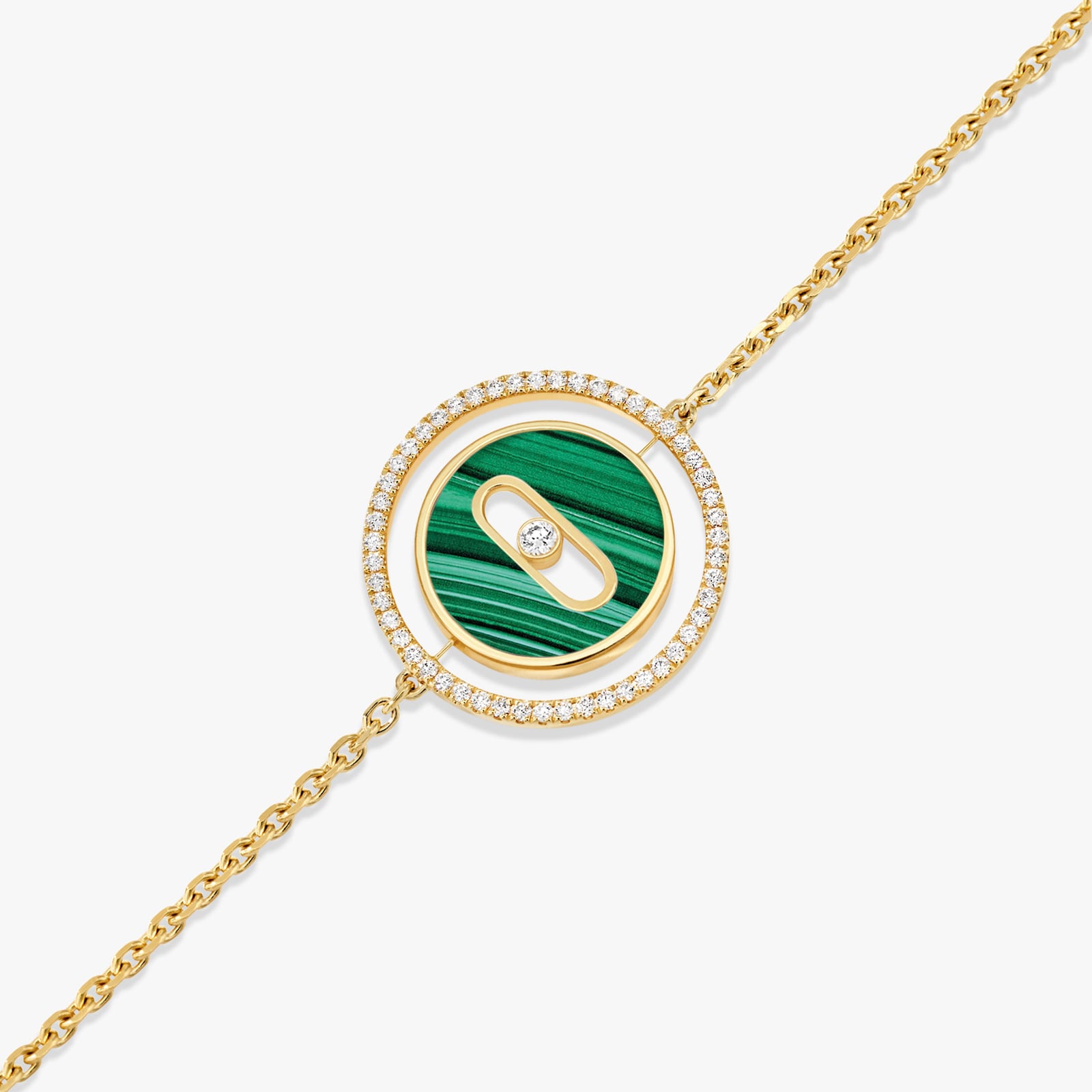 Messika 18k Yellow Gold 0.18cttw Diamond and Malachite Lucky Move Bracelet Size Small