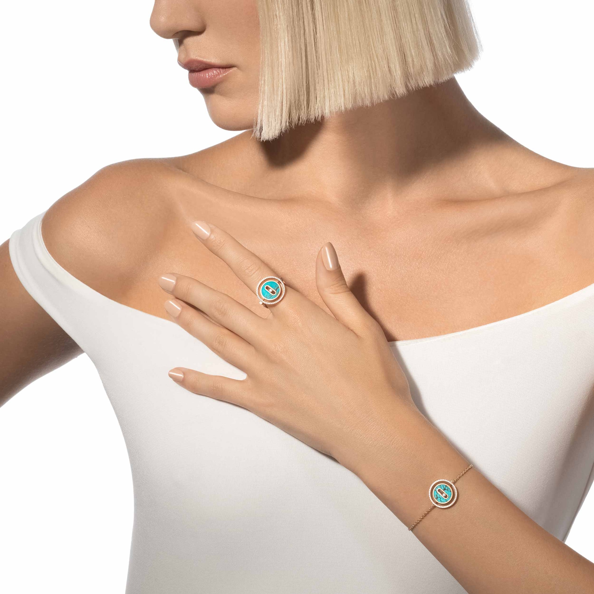 Messika 18k Rose Gold 0.18cttw Diamond and Turquoise Lucky Move Small Bracelet Messika 18k Rose Gold 0.18cttw Diamond and Turquoise Lucky Move Small Bracelet