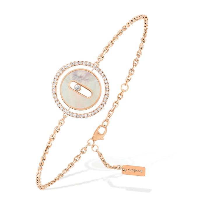 Messika 18k Rose Gold 0.18cttw Diamond and Mother of Pearl Lucky Move Bracelet Size Small