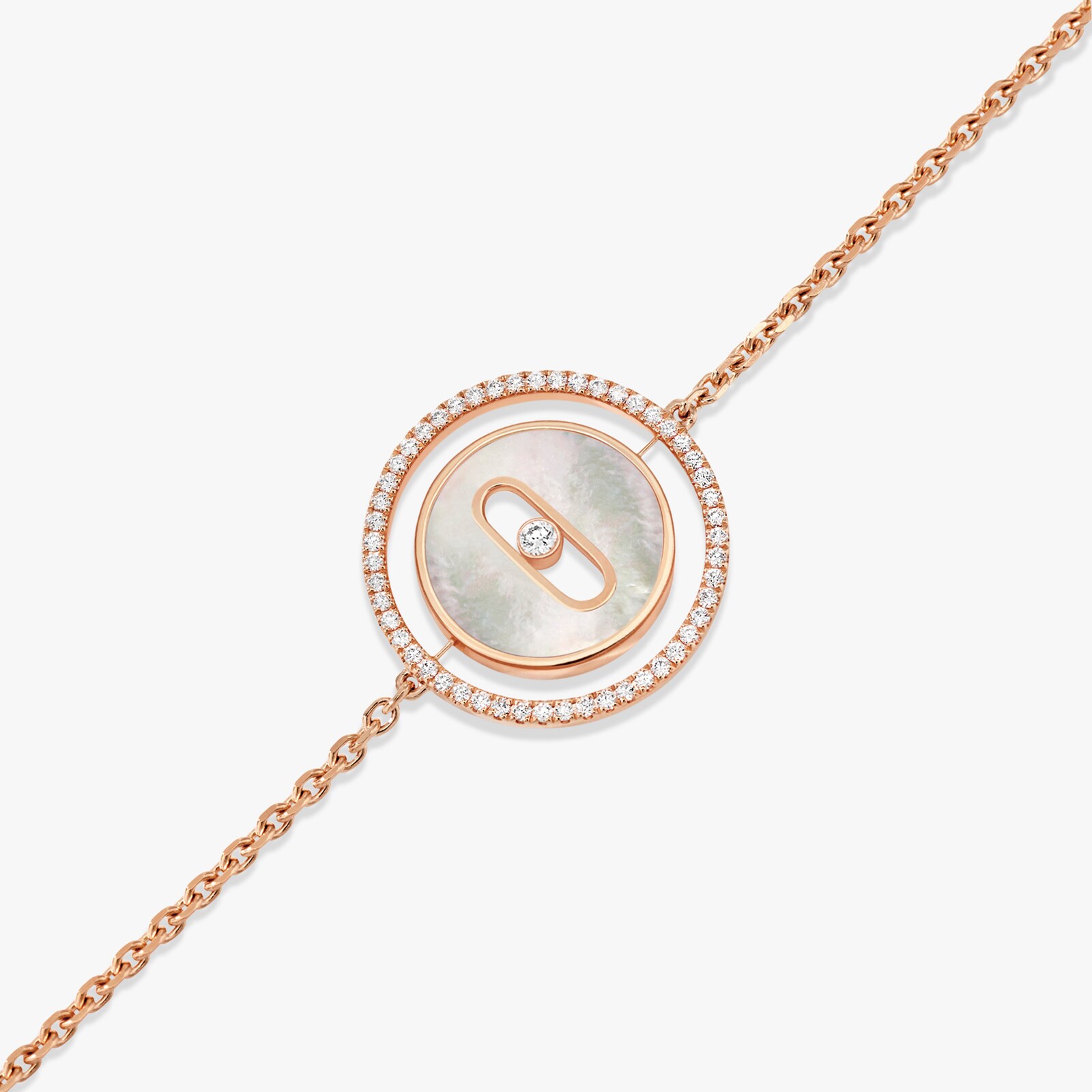 Messika 18k Rose Gold 0.18cttw Diamond and Mother of Pearl Lucky Move Bracelet Size Small