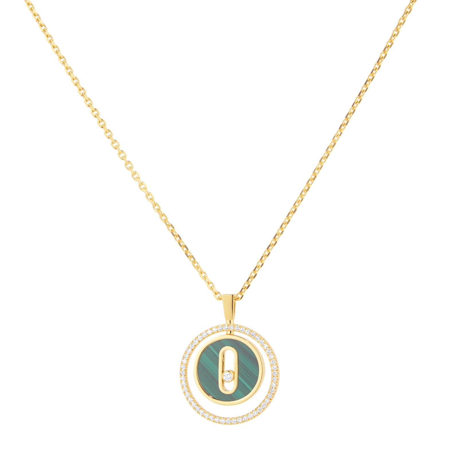 18ct Yellow Gold Lucky Move Malachite 0.18cttw Diamond Necklace