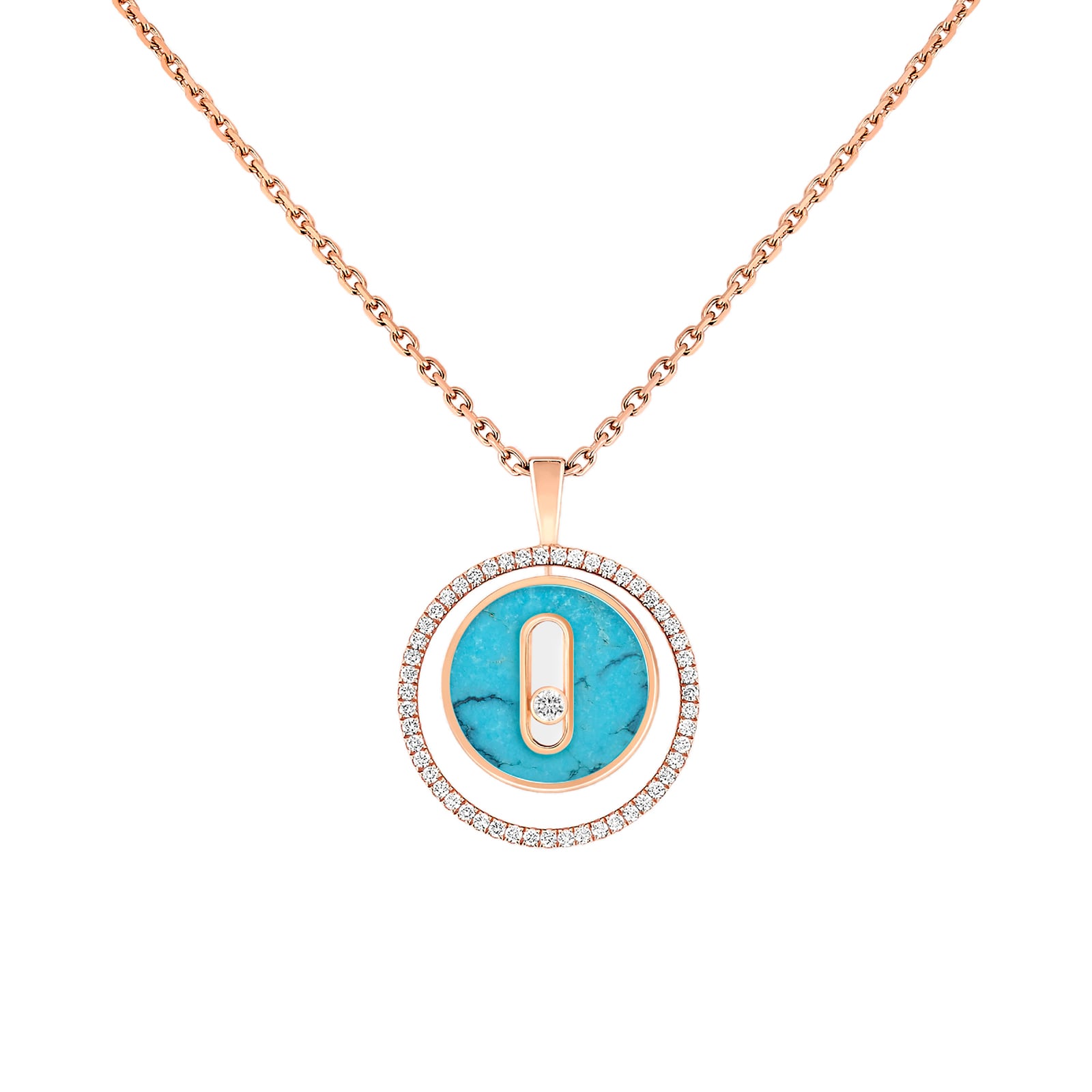 18ct Rose Gold Lucky Move PM Turquoise 0.18cttw Diamond Pendant