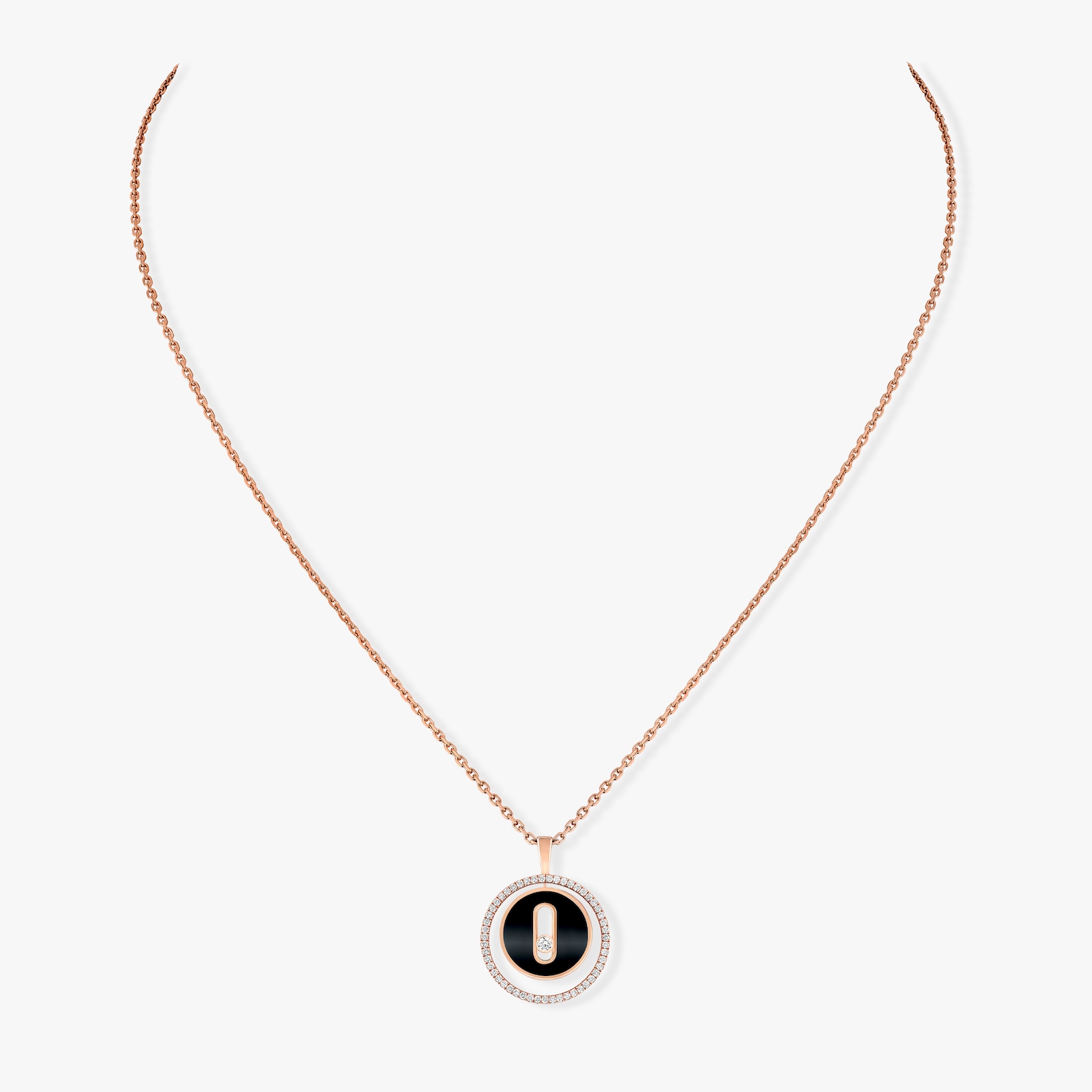 MESSIKA 18k Rose Gold 0.20cttw Diamond Lucky Move Onyx Small Pendant 45cm