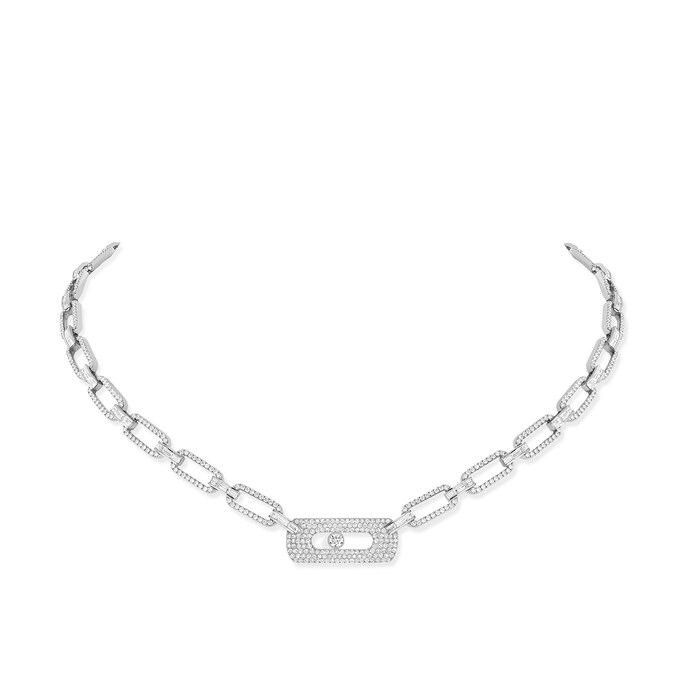 Messika 18k White Gold 4.50cttw Pave Diamond Move Uno Curb Necklace