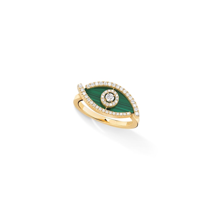 Messika 18k Yellow Gold 0.26cttw Diamond and Malachite Lucky Eye Ring Size 6.75